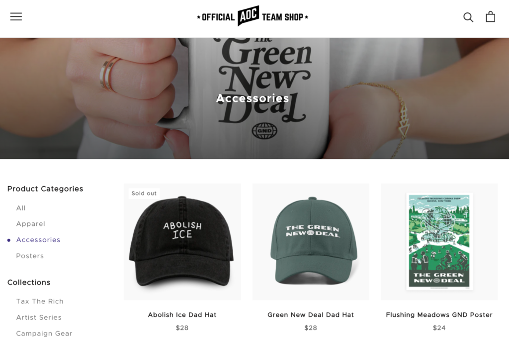ecommerce store for AOC campaign