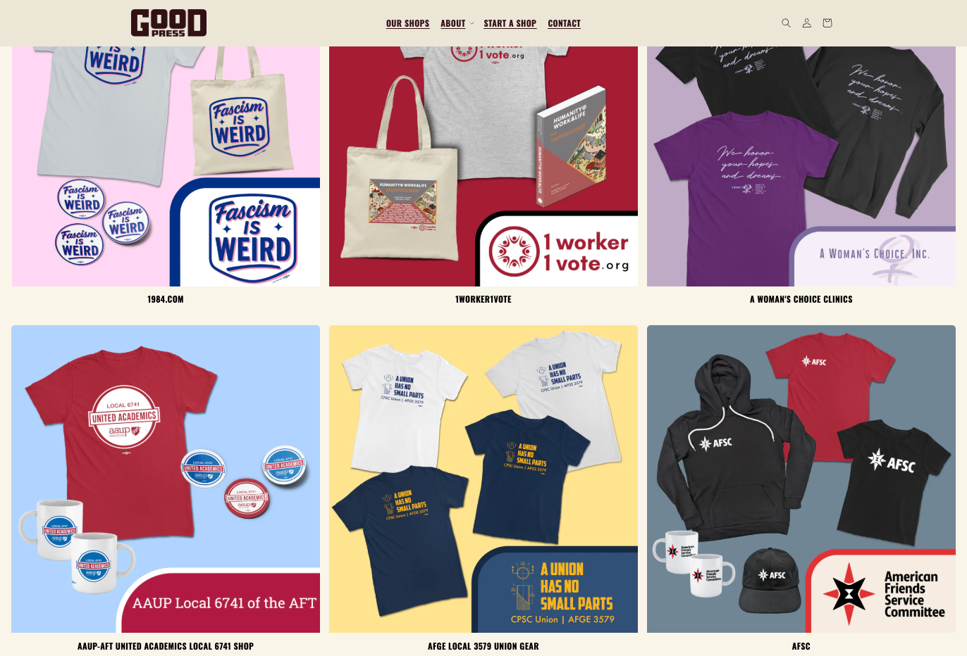 Good Press shopify online stores for nonprofit fundraising with merch